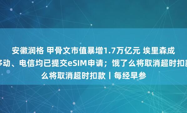 安徽润格 甲骨文市值暴增1.7万亿元 埃里森成全球首富；移动、电信均已提交eSIM申请；饿了么将取消超时扣款丨每经早参