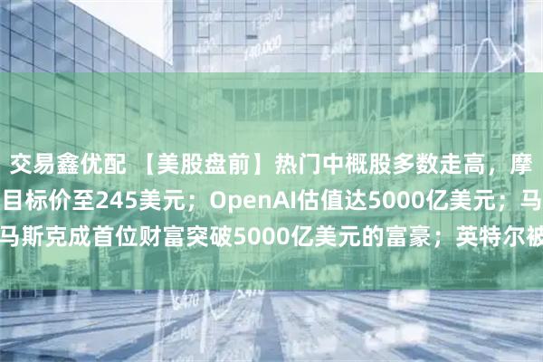 交易鑫优配 【美股盘前】热门中概股多数走高，摩根大通上调阿里巴巴目标价至245美元；OpenAI估值达5000亿美元；马斯克成首位财富突破5000亿美元的富豪；英特尔被曝与AMD洽谈代工合作